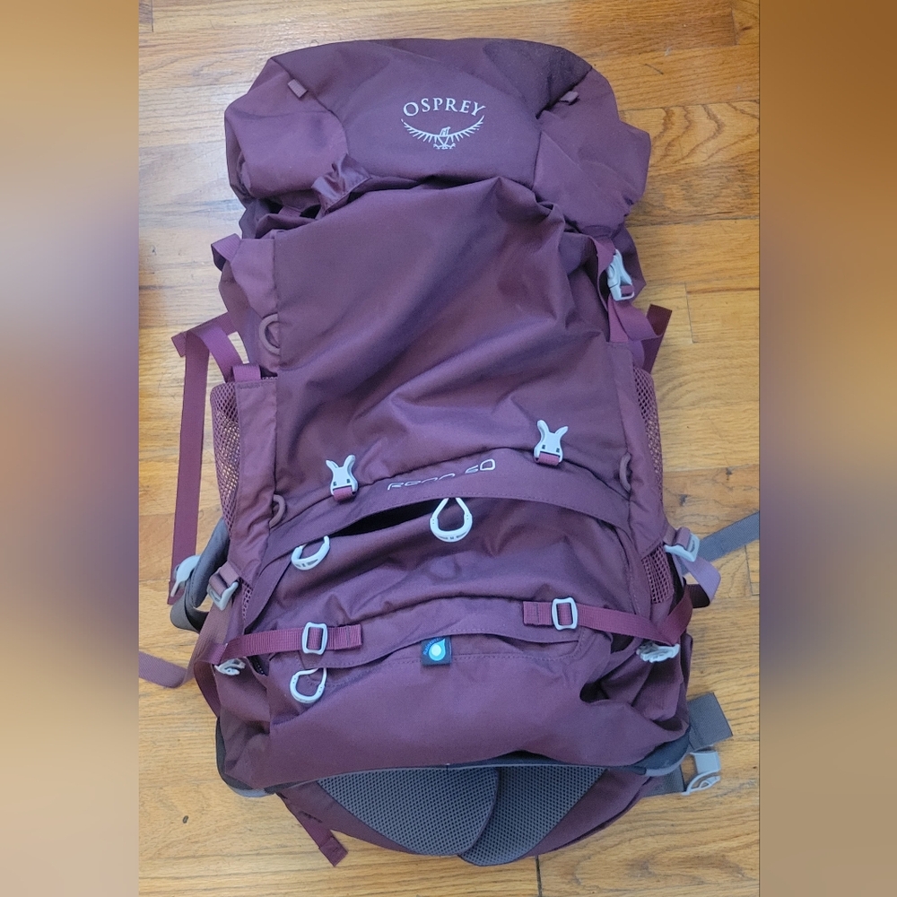 Osprey 50L Maroon Hiking Backpack. Used once.